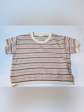Rylee And Cru Striped Knit T-shirt In Beige & Purple Size Small 100% Cotton